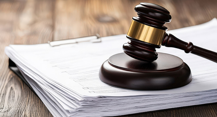 Legal gavel resting on a sound block