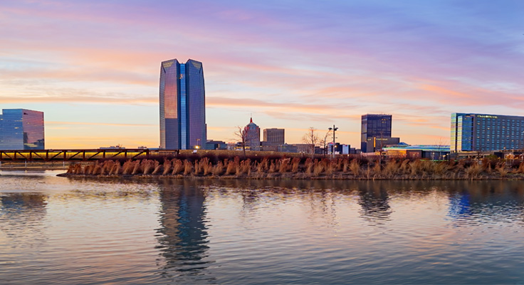 Sunset view of the Oklahoma skyline